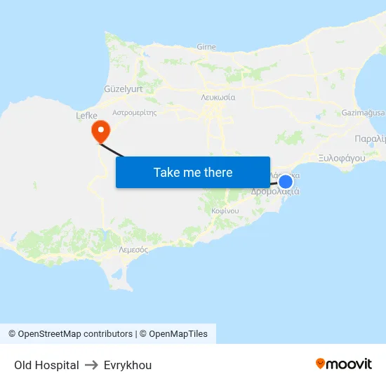 Old Hospital to Evrykhou map