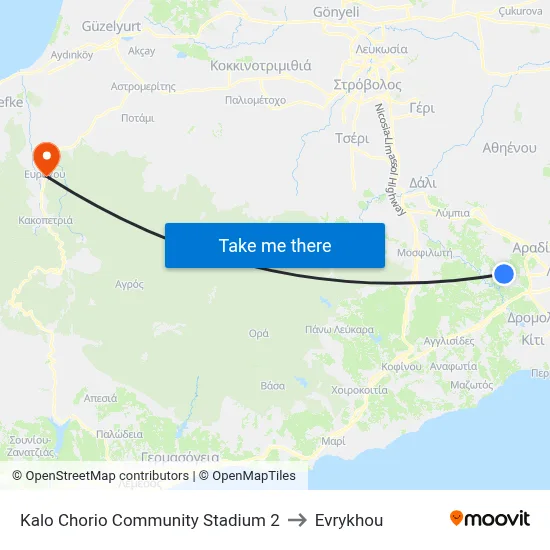 Kalo Chorio Community Stadium 2 to Evrykhou map