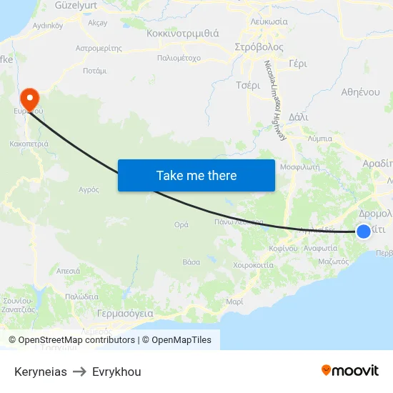 Keryneias to Evrykhou map