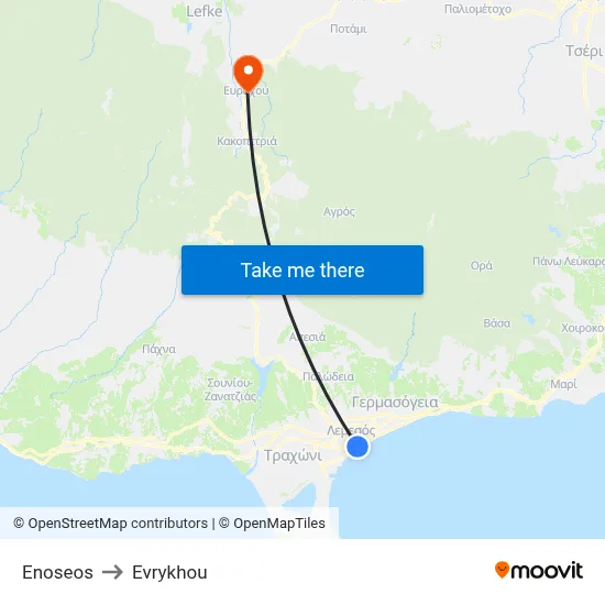 Enoseos to Evrykhou map