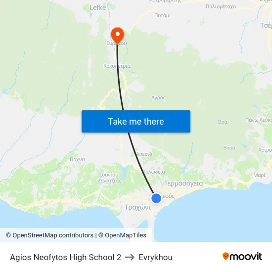 Ag. Neofytos High School to Evrykhou map