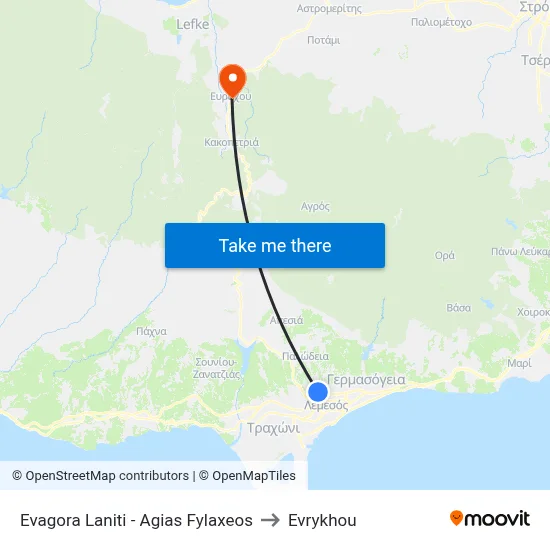 Evagora Laniti - Agias Fylaxeos to Evrykhou map