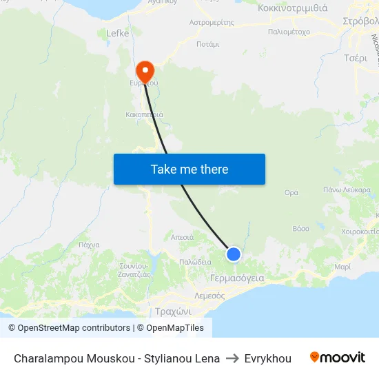 Charalampou Mouskou - Stylianou Lena to Evrykhou map