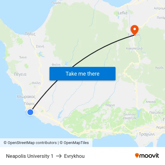 Neapolis University 1 to Evrykhou map