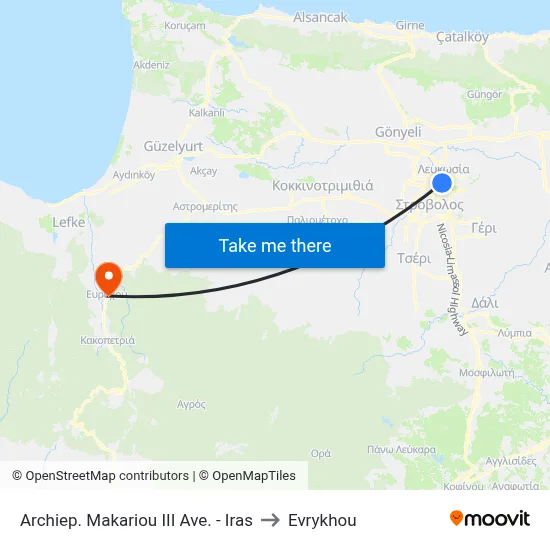 Archbishop Makarios III Avenue - Iras to Evrykhou map