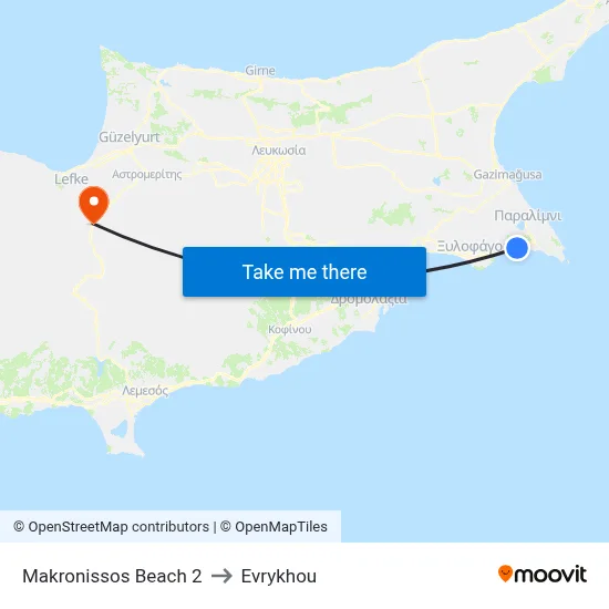 Makronissos Beach 2 to Evrykhou map