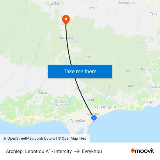 Archiep. Leontiou A´ - Intercity to Evrykhou map