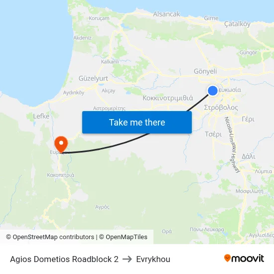 Agios Dometios Roadblock 2 to Evrykhou map