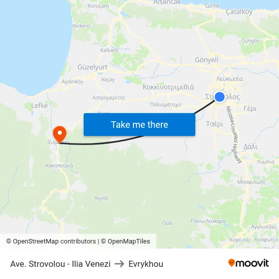 Ave. Strovolou - Ilia Venezi to Evrykhou map