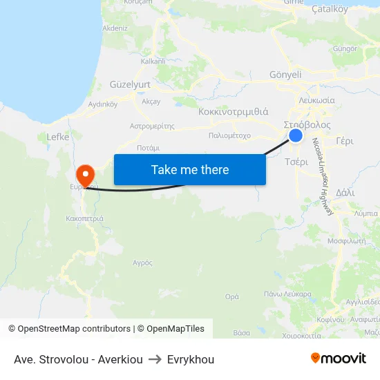 Strovolou Avenue - Averkiou to Evrykhou map