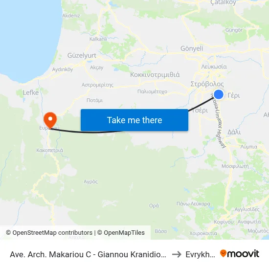 Archbishop Makarios III Avenue - Giannou Kranidioti Avenue to Evrykhou map