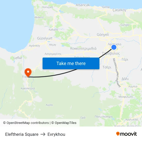 Eleftheria Square to Evrykhou map