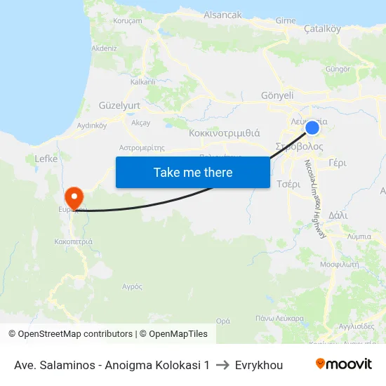 Ave. Salaminos - Anoigma Kolokasi 1 to Evrykhou map