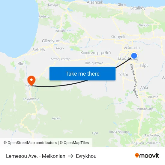 Limassol Avenue - Melkonian to Evrykhou map