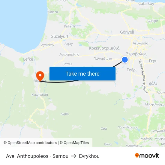 Anthoupoleos Avenue - Samos to Evrykhou map