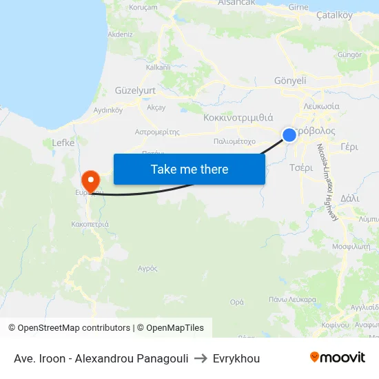 Heroes Ave. - Alexandrou Panagouli to Evrykhou map