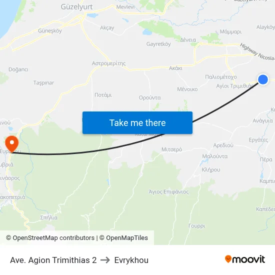 Agion Trimithias Avenue 2 to Evrykhou map