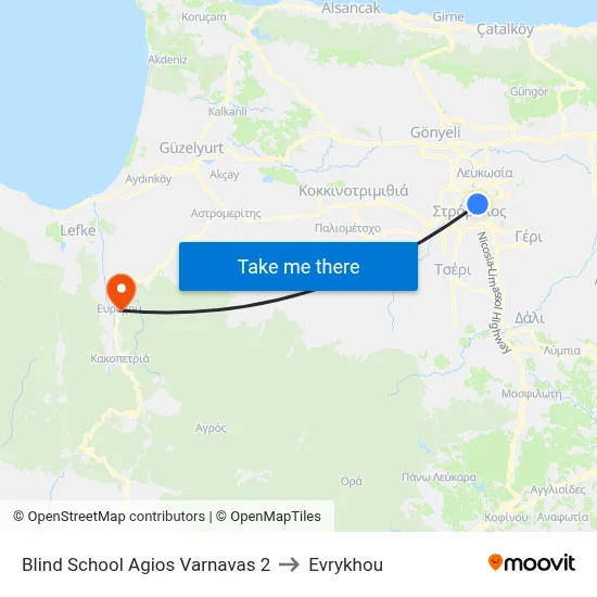Blind School Ag. Varnavas to Evrykhou map