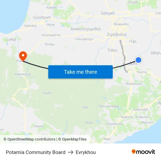 Potamia Comm. Board to Evrykhou map
