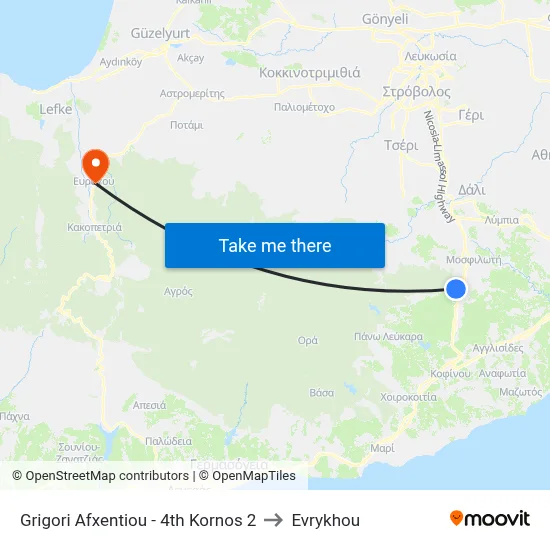 Grigori Afxentiou - 4th Kornos to Evrykhou map