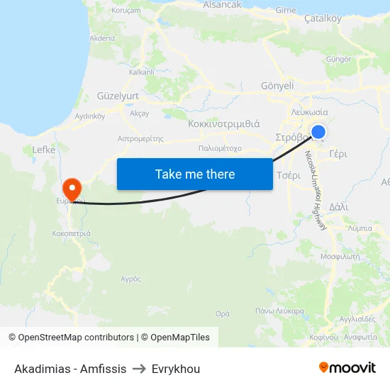 Akadimias - Amfissis to Evrykhou map