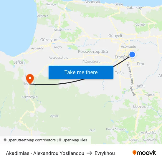 Akadimias - Alexandrou Ypsilanti to Evrykhou map