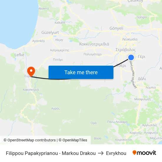 Philippos Papakyprianos - Markos Drakos to Evrykhou map