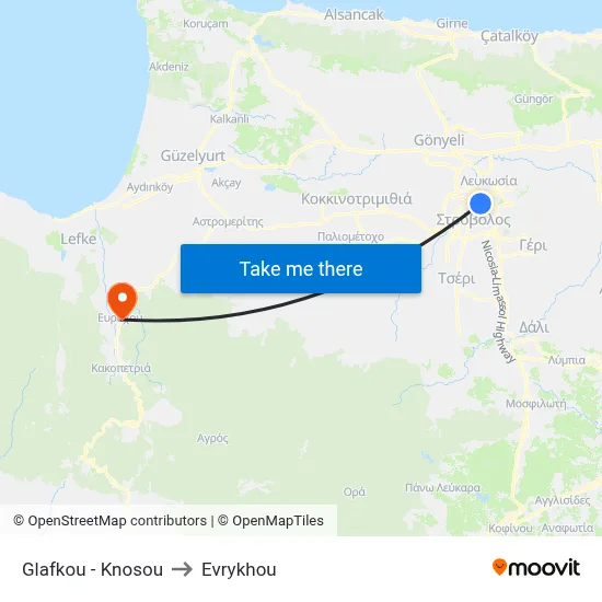 Glafkou - Knossos to Evrykhou map