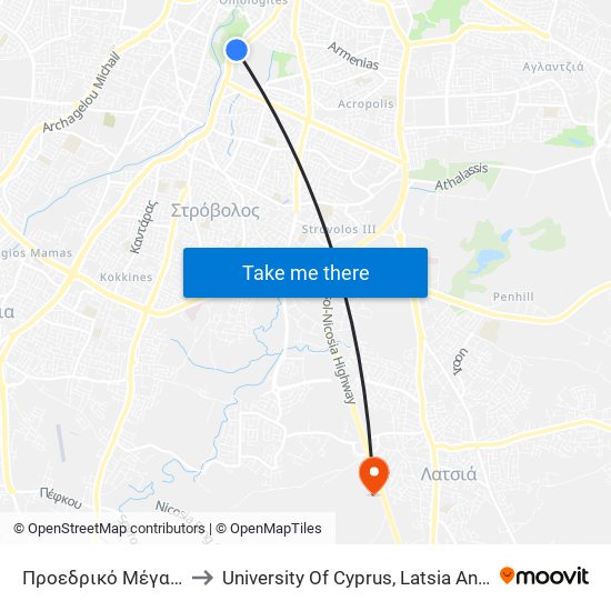 Προεδρικού Μεγάρου to University Of Cyprus, Latsia Annex map