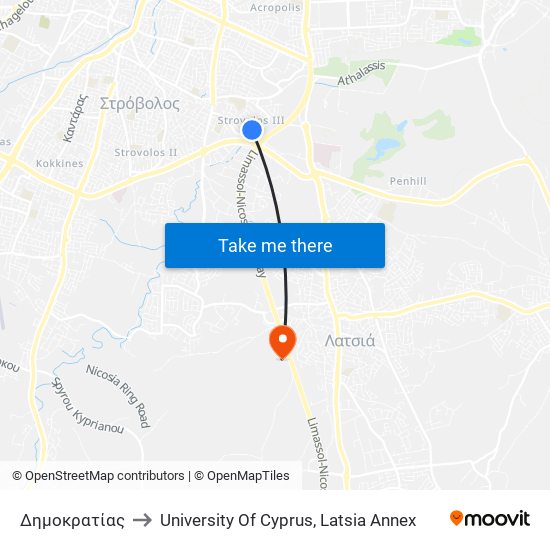 Δημοκρατίας to University Of Cyprus, Latsia Annex map