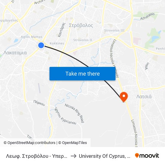 Λεωφ. Στροβόλου - Υπεραγορά Μετρο to University Of Cyprus, Latsia Annex map