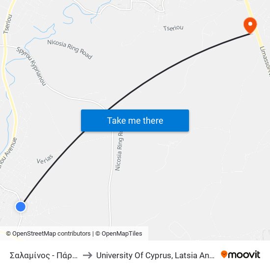 Σαλαμίνος - Πάρκο to University Of Cyprus, Latsia Annex map