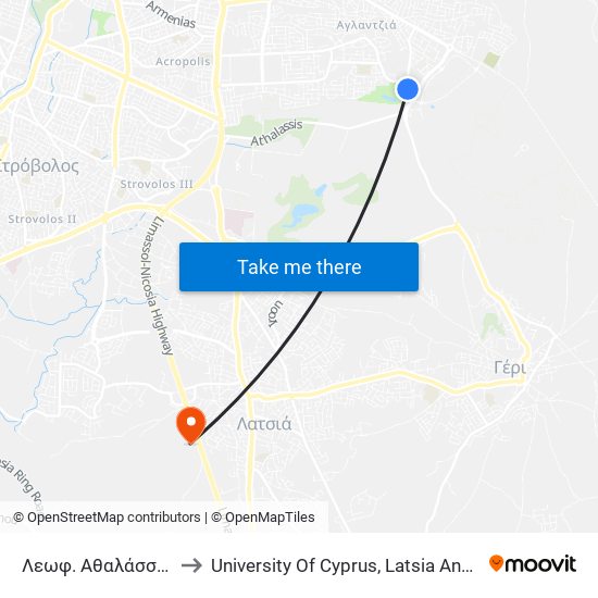 Λεωφ. Αθαλάσσης to University Of Cyprus, Latsia Annex map
