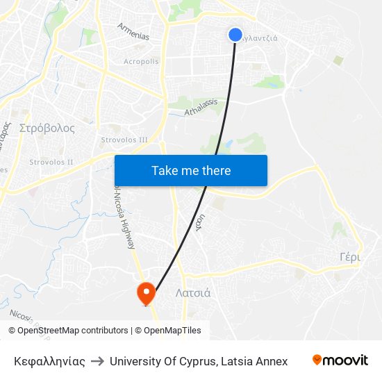 Κεφαλληνίας to University Of Cyprus, Latsia Annex map