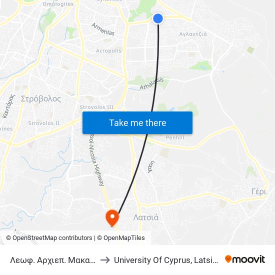 Λεωφ. Αρχιεπ. Μακαρίου Γ to University Of Cyprus, Latsia Annex map