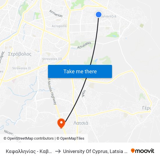 Κεφαλληνίας - Καβάλας to University Of Cyprus, Latsia Annex map