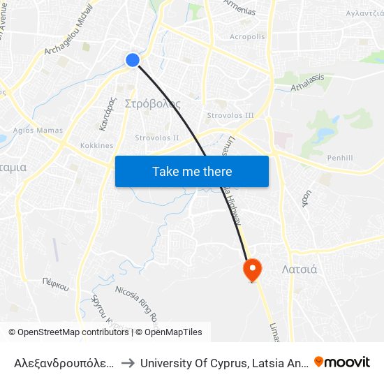 Αλεξανδρουπόλεως to University Of Cyprus, Latsia Annex map