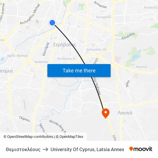 Θεμιστοκλέους to University Of Cyprus, Latsia Annex map