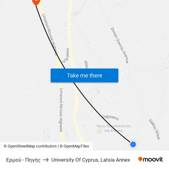 Ερμού to University Of Cyprus, Latsia Annex map