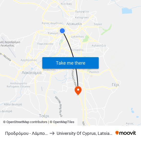 Προδρόμου to University Of Cyprus, Latsia Annex map