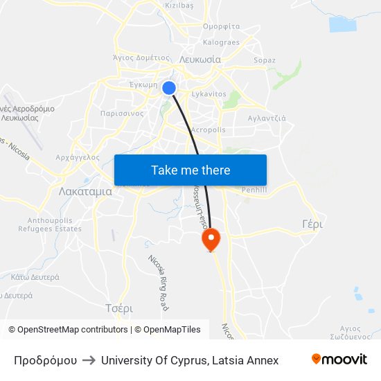 Προδρόμου to University Of Cyprus, Latsia Annex map