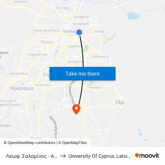 Λεωφ. Σαλαμίνος - Αιγέως to University Of Cyprus, Latsia Annex map