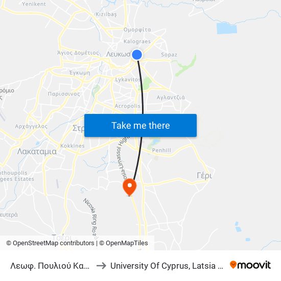 Λεωφ. Πουλιού Καπότα to University Of Cyprus, Latsia Annex map