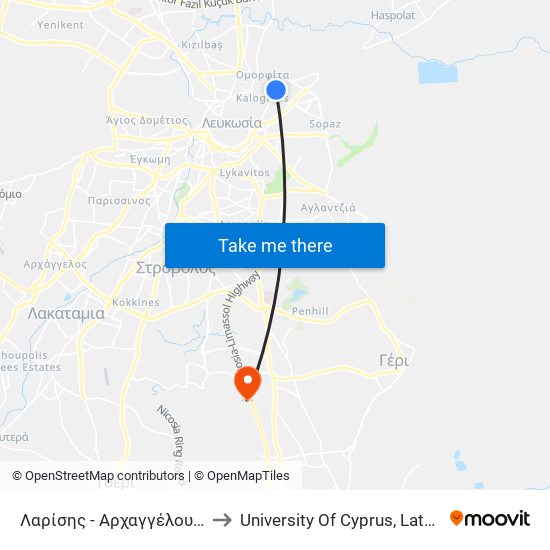 Λαρίσης to University Of Cyprus, Latsia Annex map