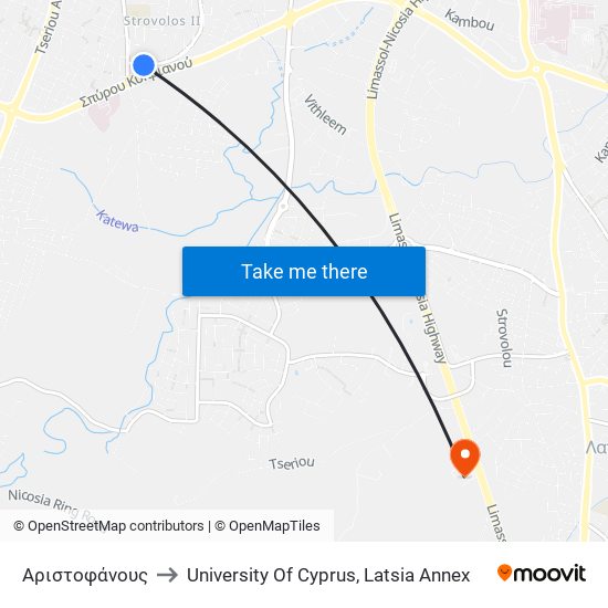 Αριστοφάνους to University Of Cyprus, Latsia Annex map