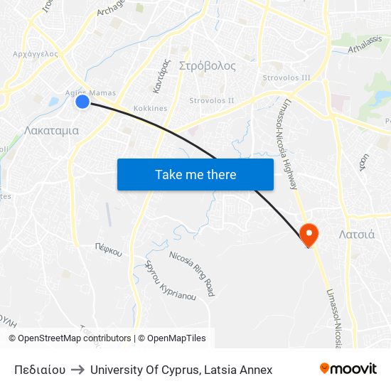 Πεδιαίου to University Of Cyprus, Latsia Annex map