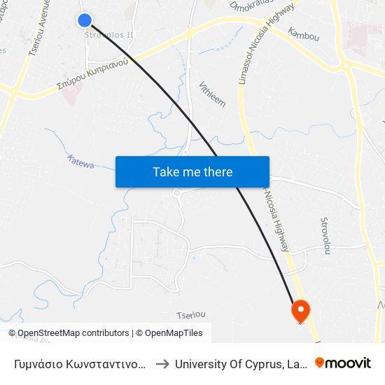 Λεωφ. Κωνσταντινουπόλεως to University Of Cyprus, Latsia Annex map