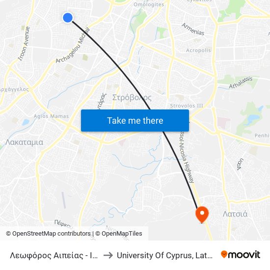 Λεωφόρος Αιπείας to University Of Cyprus, Latsia Annex map