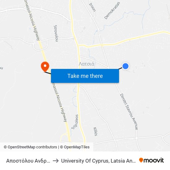 Αποστόλου Ανδρέα to University Of Cyprus, Latsia Annex map