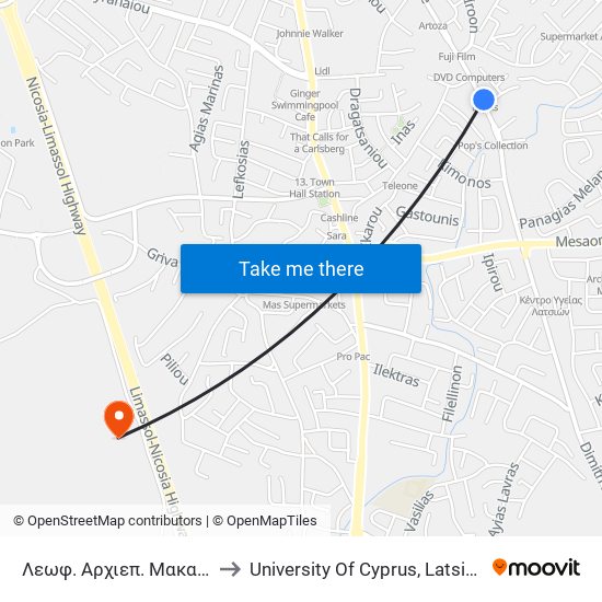 Λεωφ. Αρχιεπ. Μακαρίου Γ to University Of Cyprus, Latsia Annex map